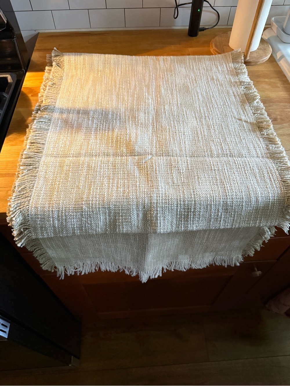 Natural Cream Woven Fringe Table Runner